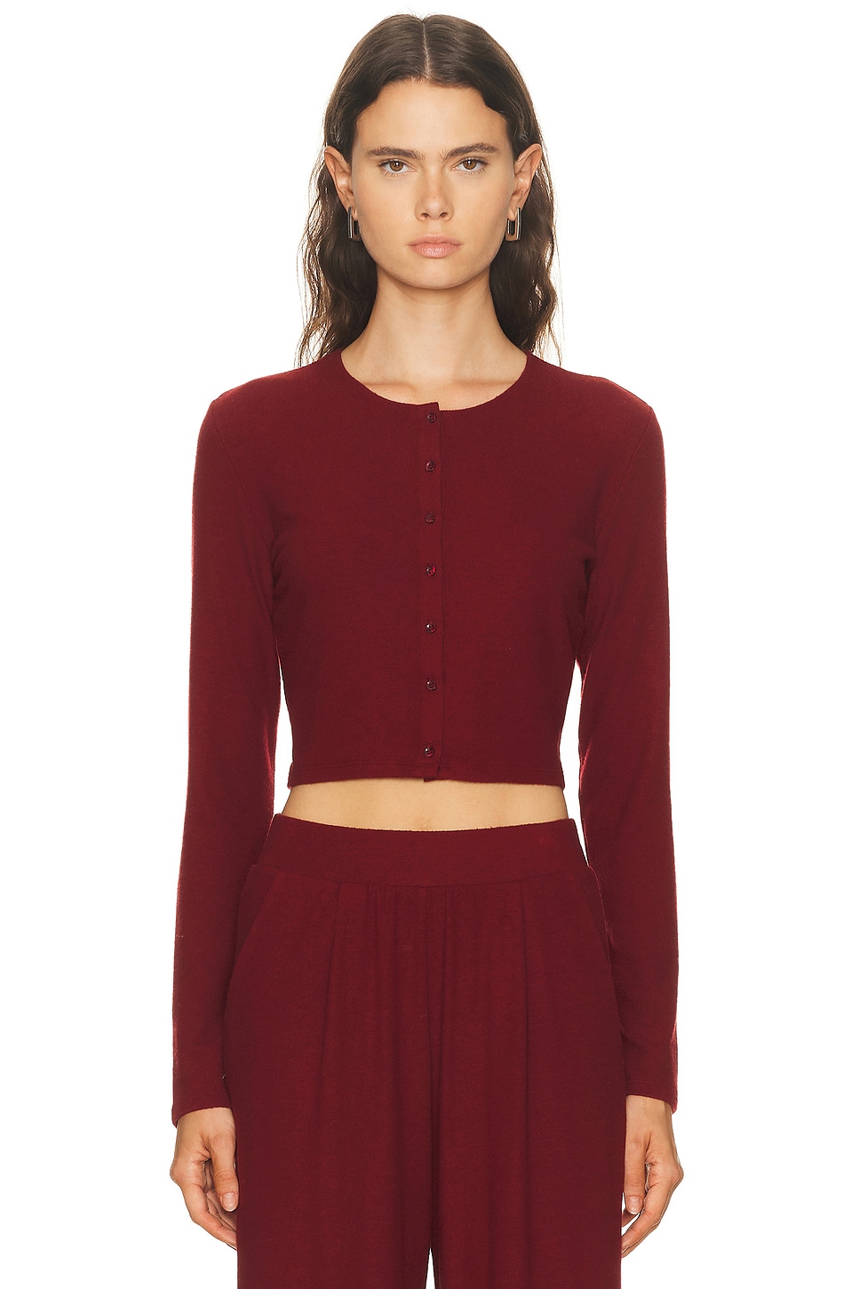 Image 1 of LESET Lauren Crop Cardigan in Pinot