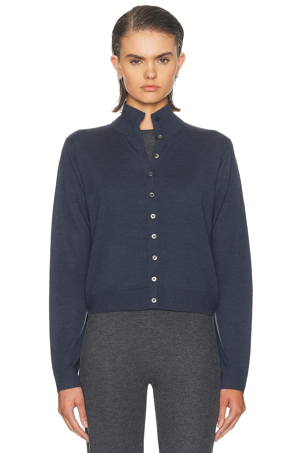 Image 1 of LESET James Mock Neck Cardigan in Marine Melange