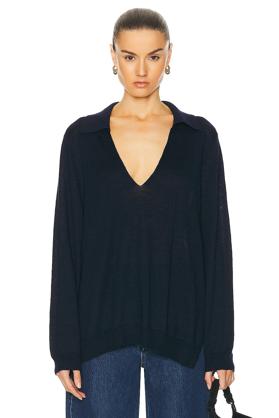 Image 1 of LESET Eve V Neck Polo Sweater in Space