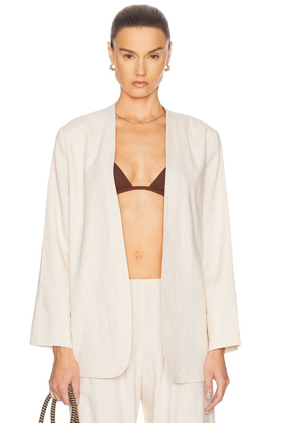 Image 1 of LESET Belle Collarless Blazer in Oat