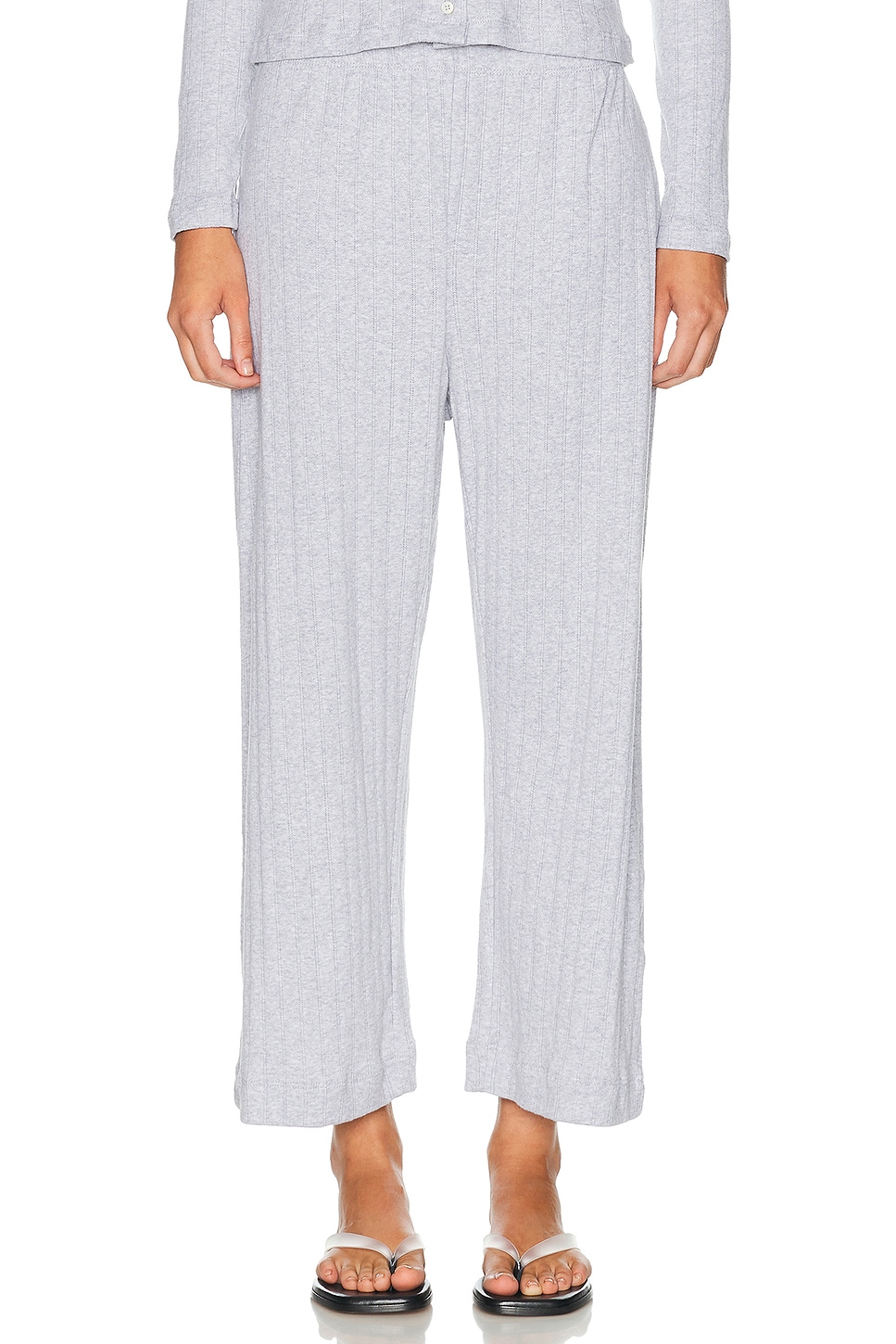 Pointelle Crop Wide Leg Pant in Light Grey