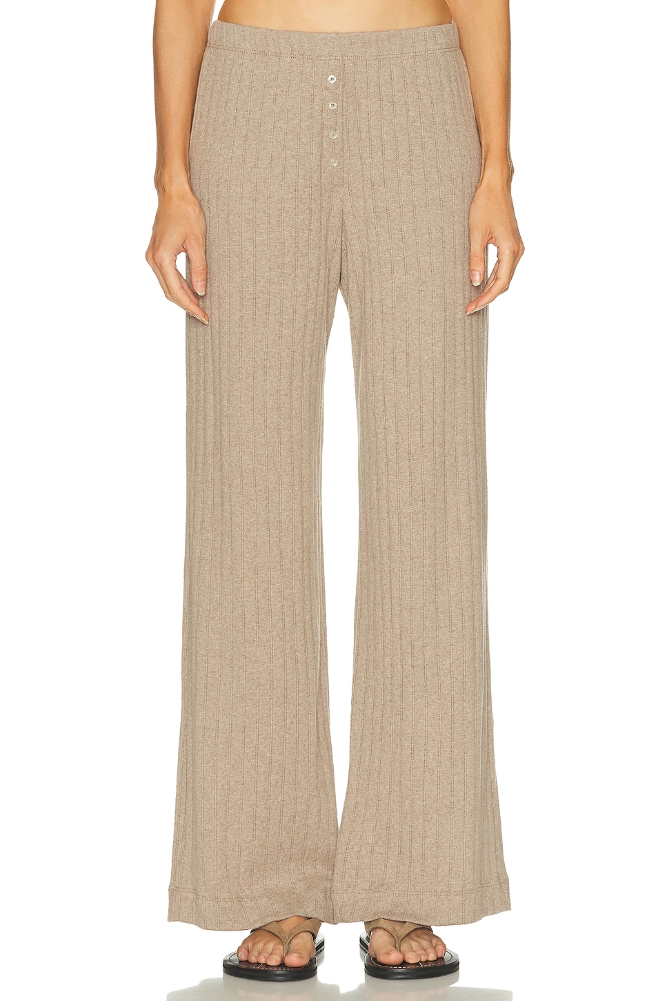 Leset Pointelle Boxer Straight-leg Pants In Brown