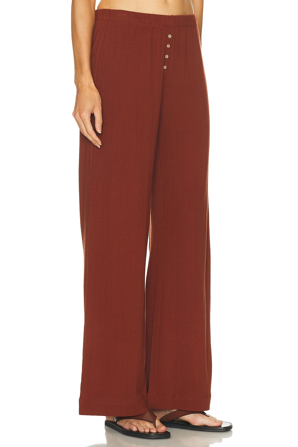 Leset Boxer Pointelle-knit Cotton Wide-leg Pants In Brown