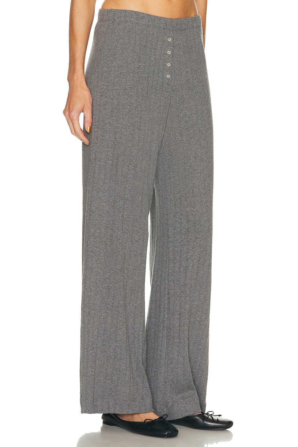 Leset Pointelle Cotton Wide-leg Pants In Gray