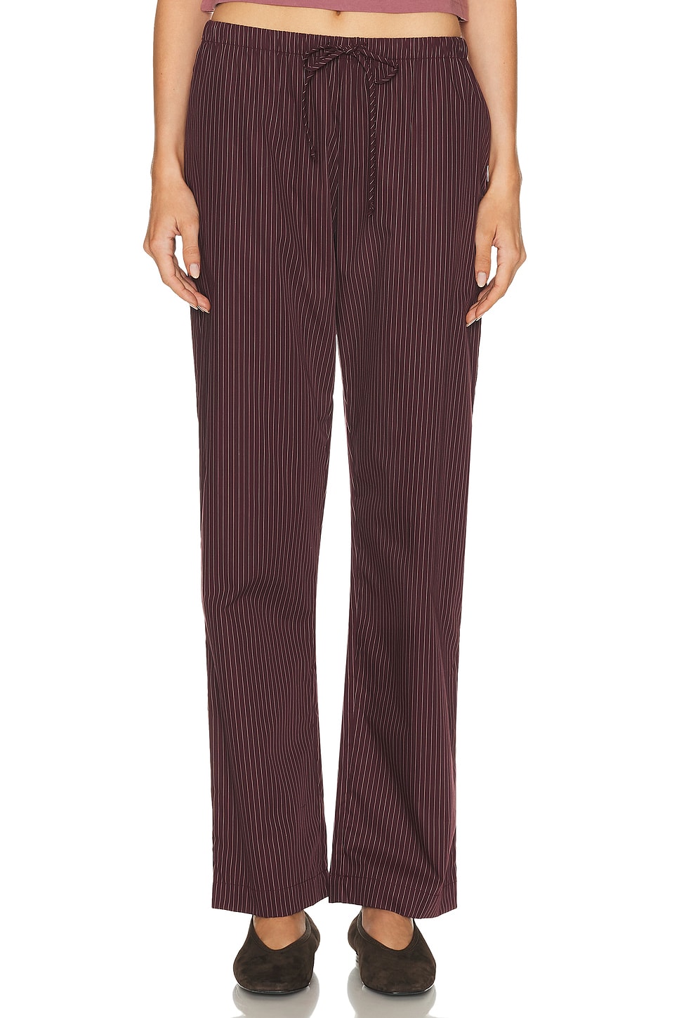 Image 1 of LESET Yoshi Stripe Classic Tie Pant in Bordeaux & Rose Stripe
