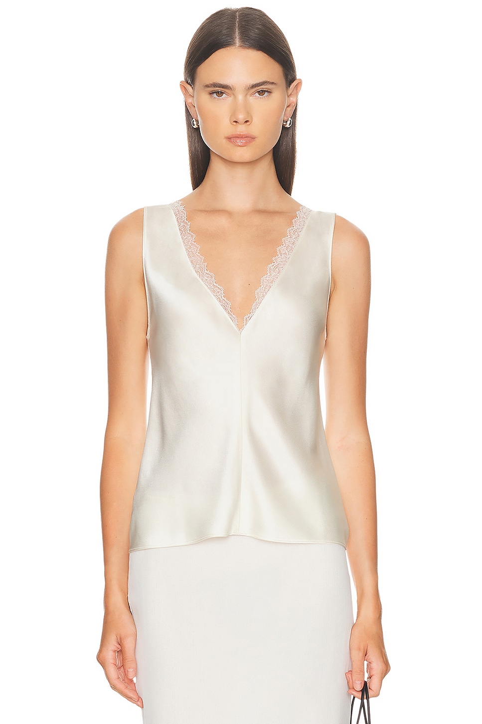 Image 1 of LESET Barb Lace V Neck Tank Top in Cream