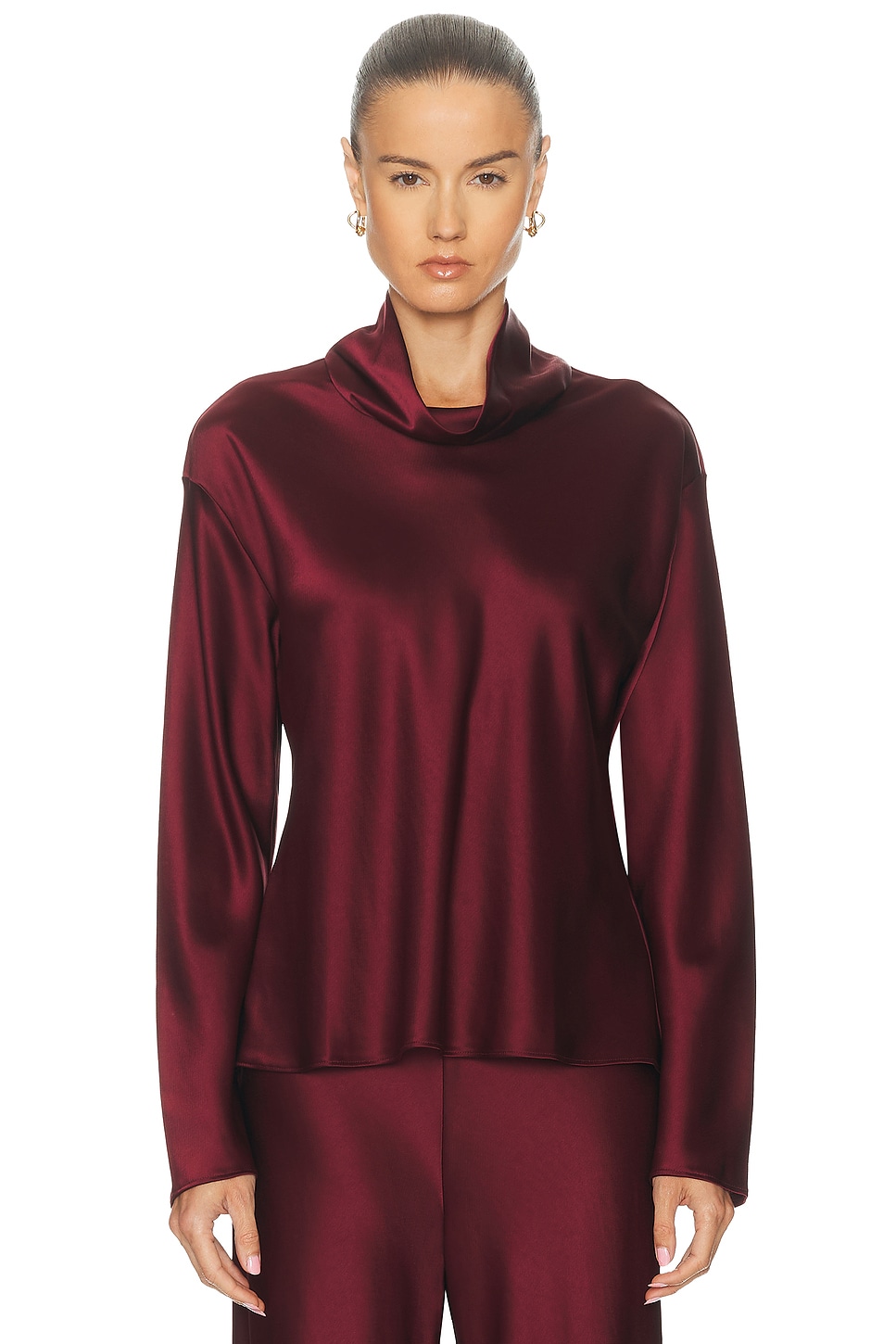Image 1 of LESET Barb Long Sleeve Cowlneck Top in Bordeaux