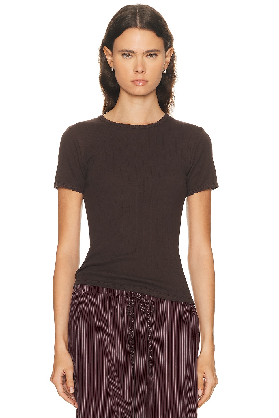 Image 1 of LESET Pointelle Slim Fit Tee in Choc