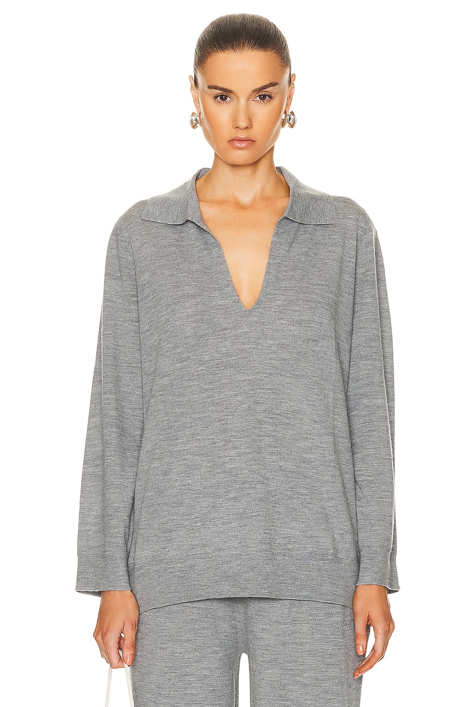 Image 1 of LESET James V Neck Polo Top in Grey