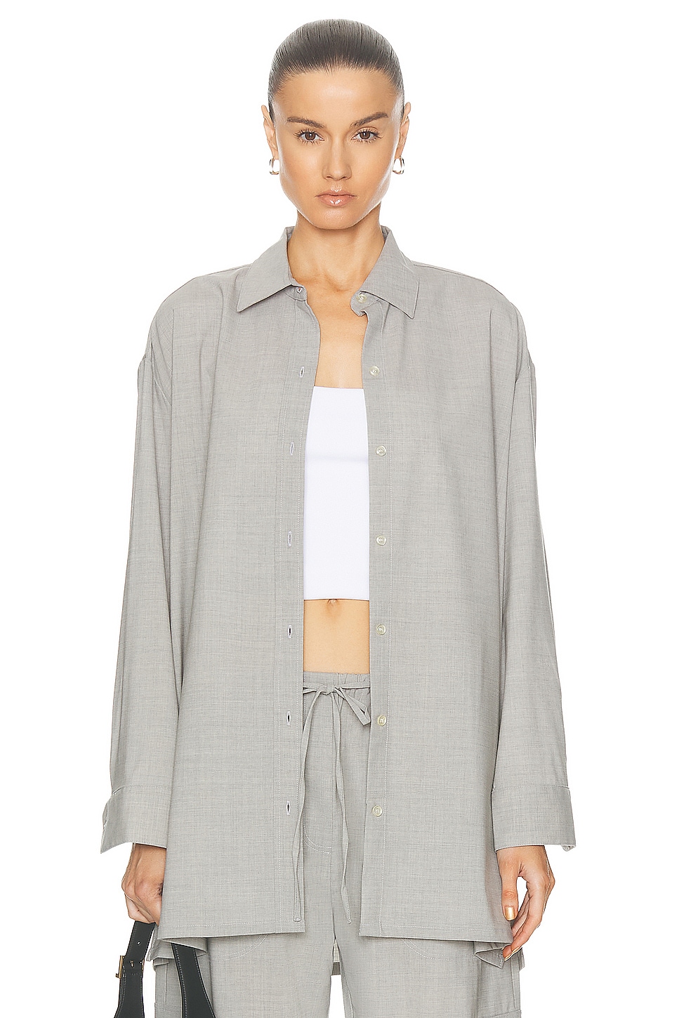 Image 1 of LESET Jane Oversized Button Down Top in Light Grey