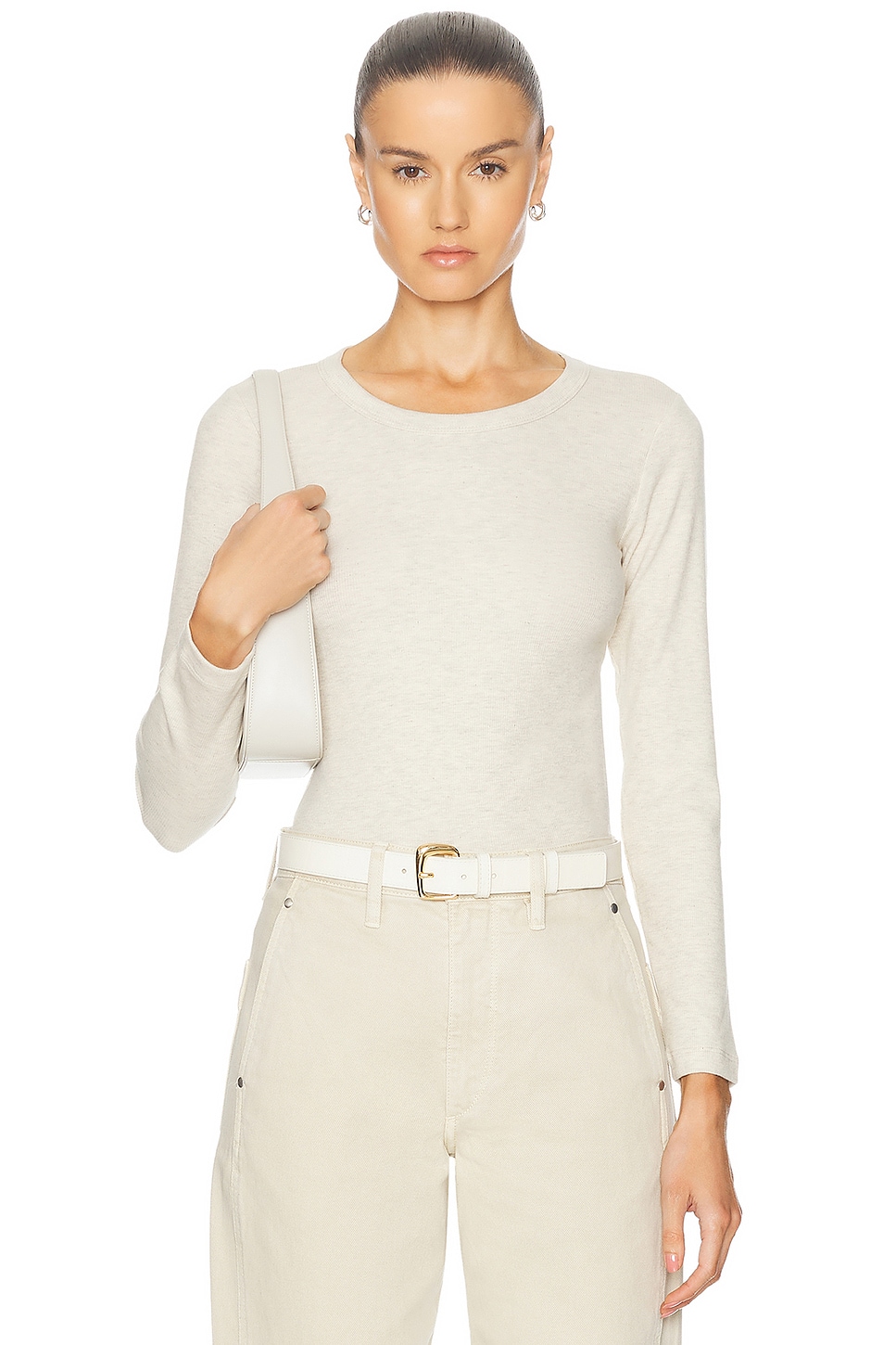 Image 1 of LESET Kelly Slim Fit Long Sleeve Tee in Oatmeal