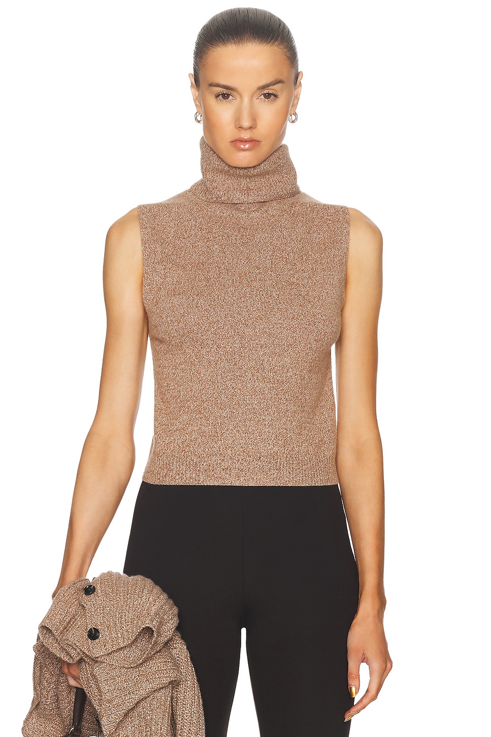 Image 1 of LESET Zoe Sleeveless Turtleneck Top in Oatmeal