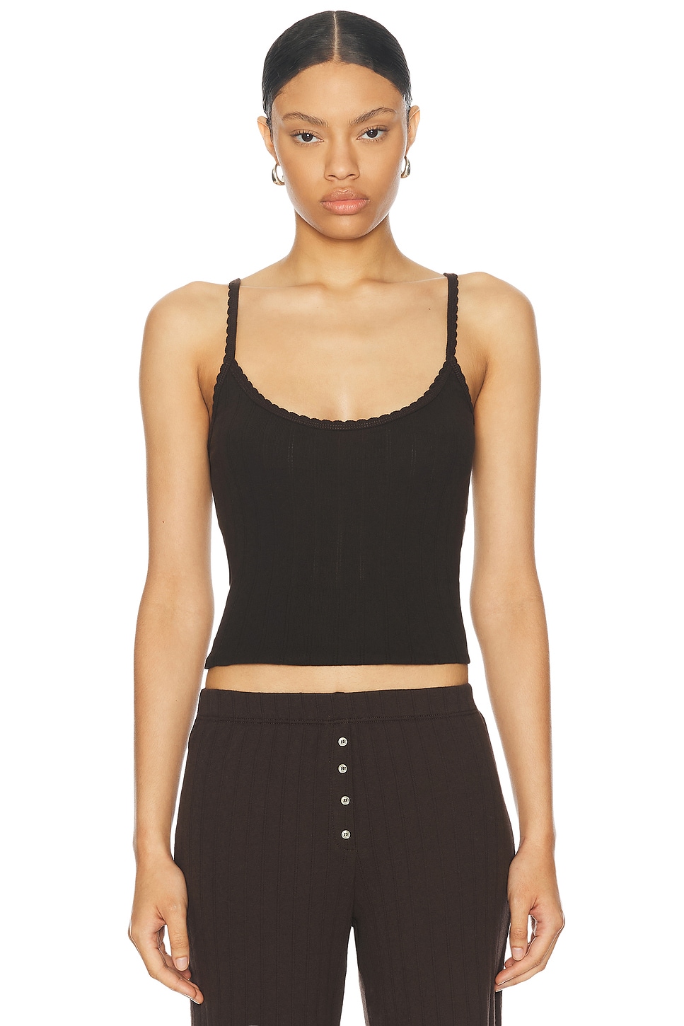 Image 1 of LESET Pointelle Classic Tank Top in Choco