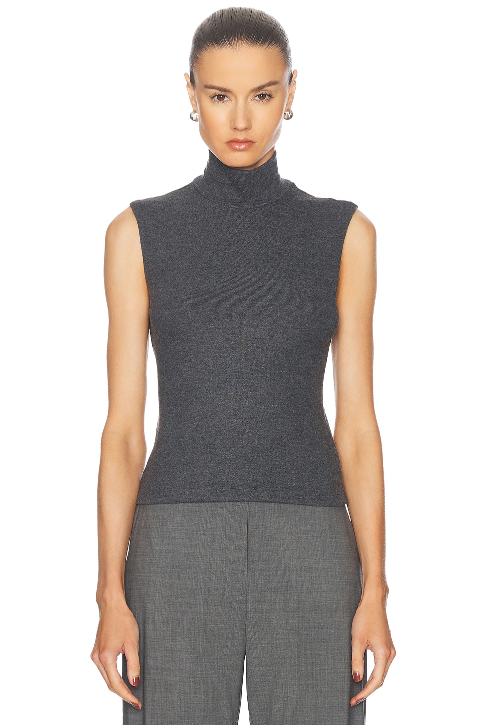 Image 1 of LESET Lauren Sleeveless Turtleneck Top in Charcoal