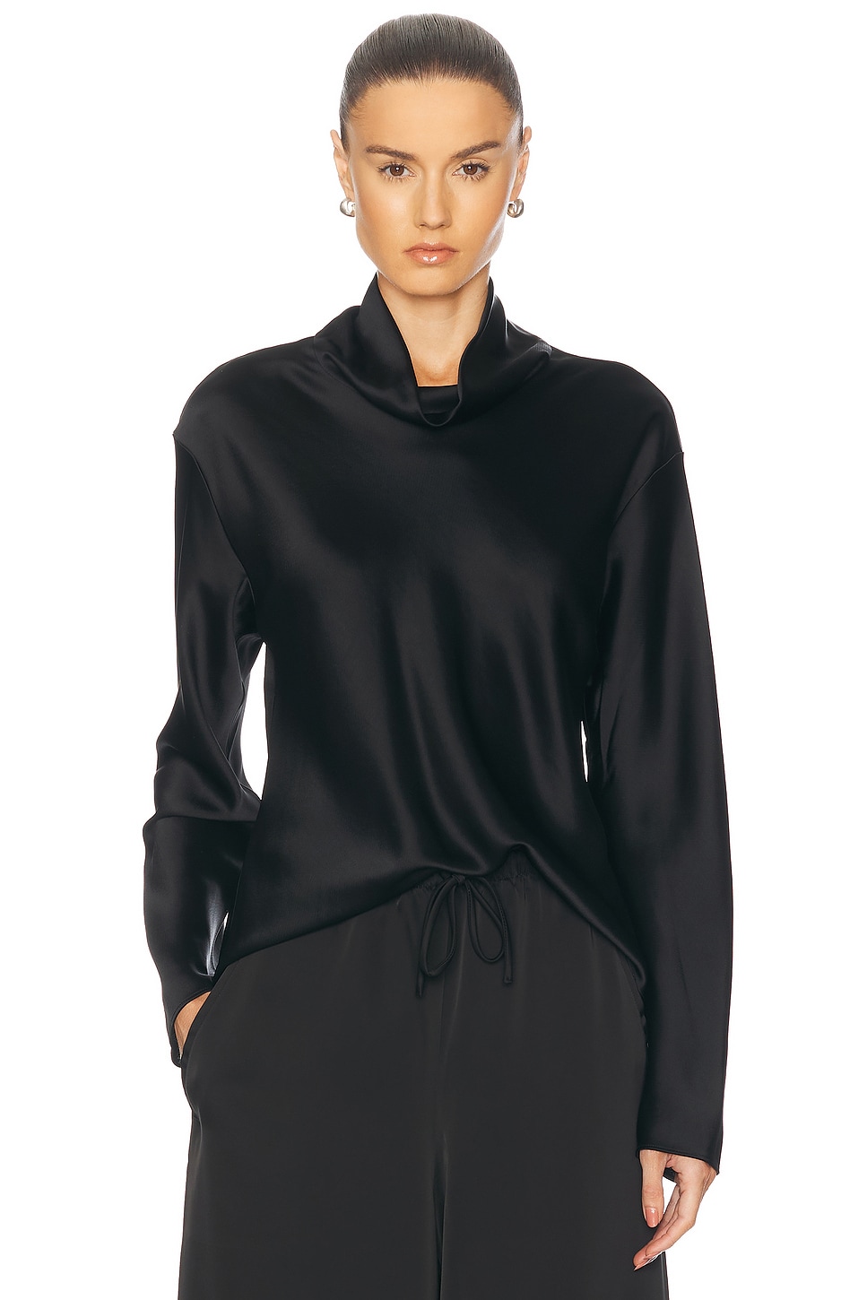 Barb Long Sleeve Cowlneck Top in Black