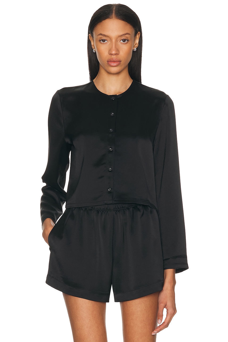 Image 1 of LESET Barb Crew Cardigan Top in Black