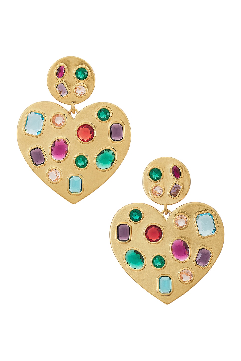Image 1 of Lele Sadoughi Heart Crystal Earrings in Rainbow Pop