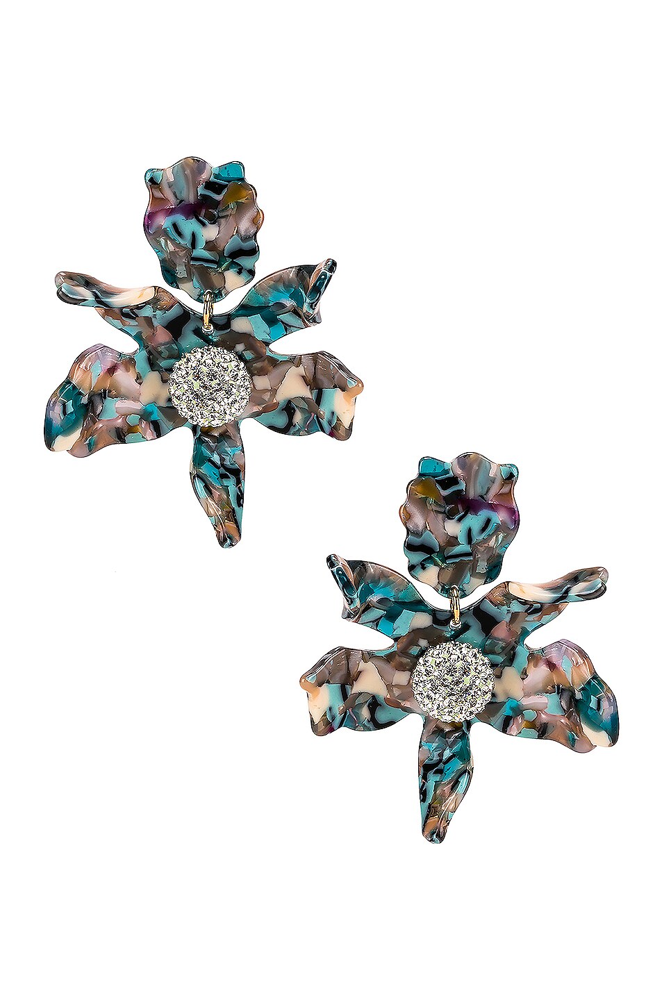 Image 1 of Lele Sadoughi Crystal Lily Clip Earrings in Turquoise Confetti