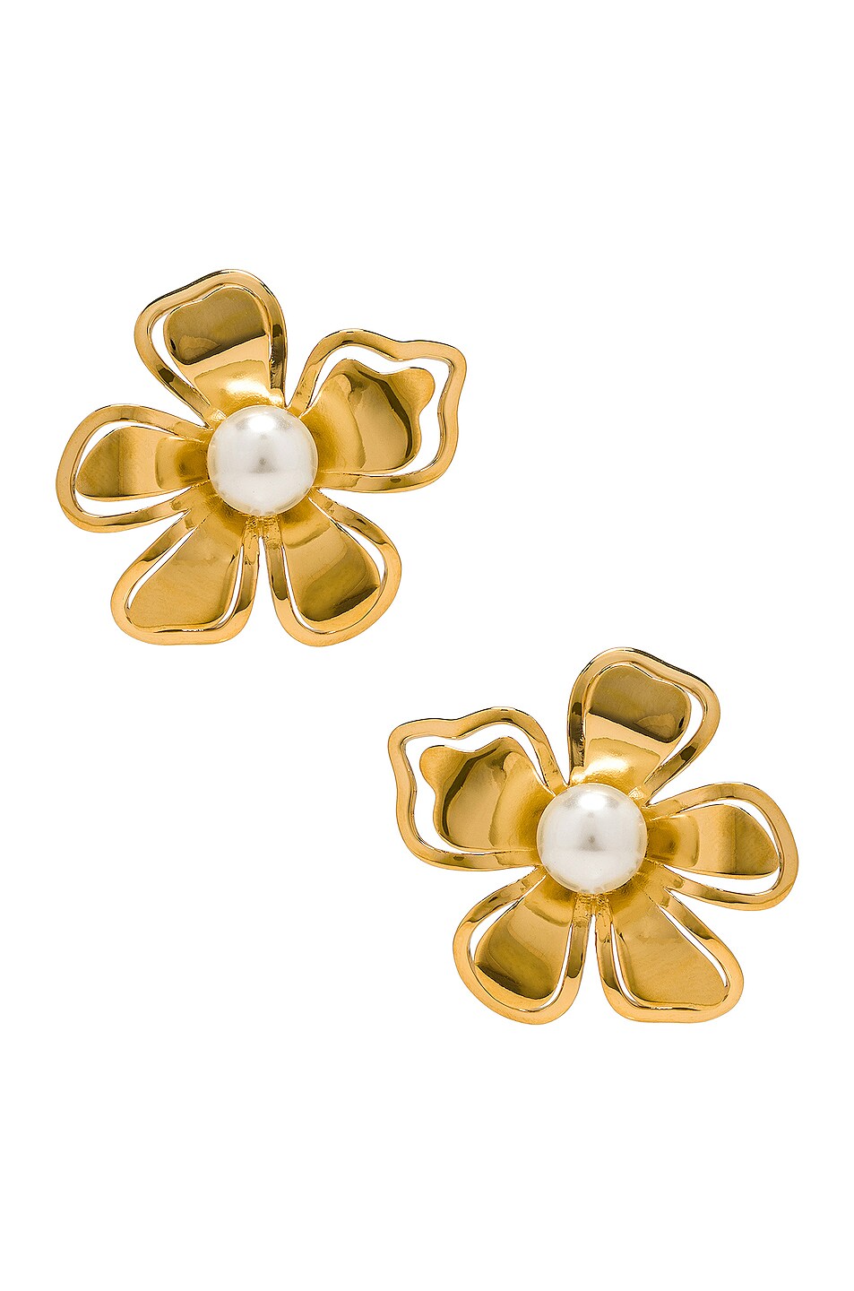Image 1 of Lele Sadoughi Pearl Azalea Button Earrings in Gold