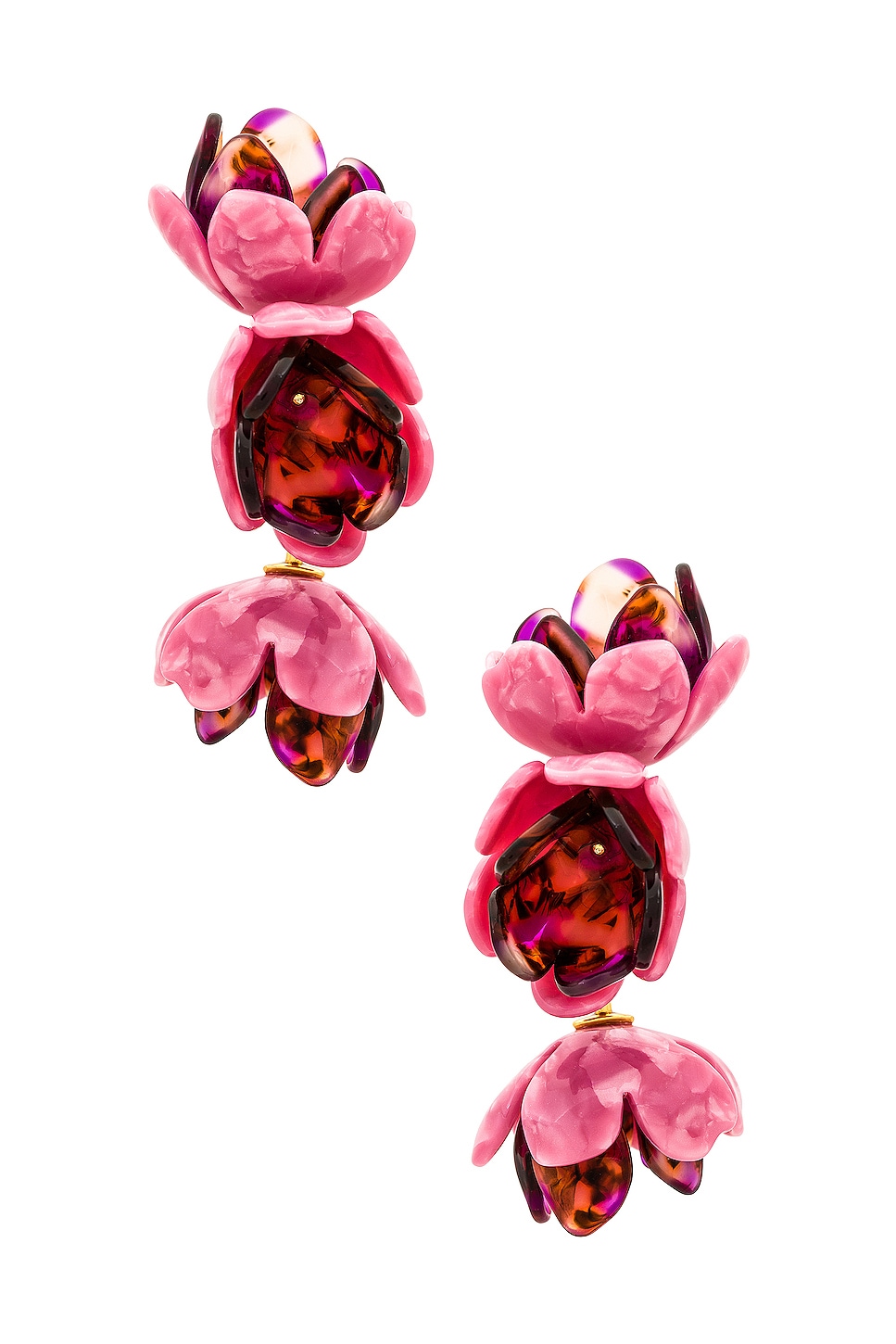 Image 1 of Lele Sadoughi Rose Petal Triple Drop Clip On Earrings in Rose