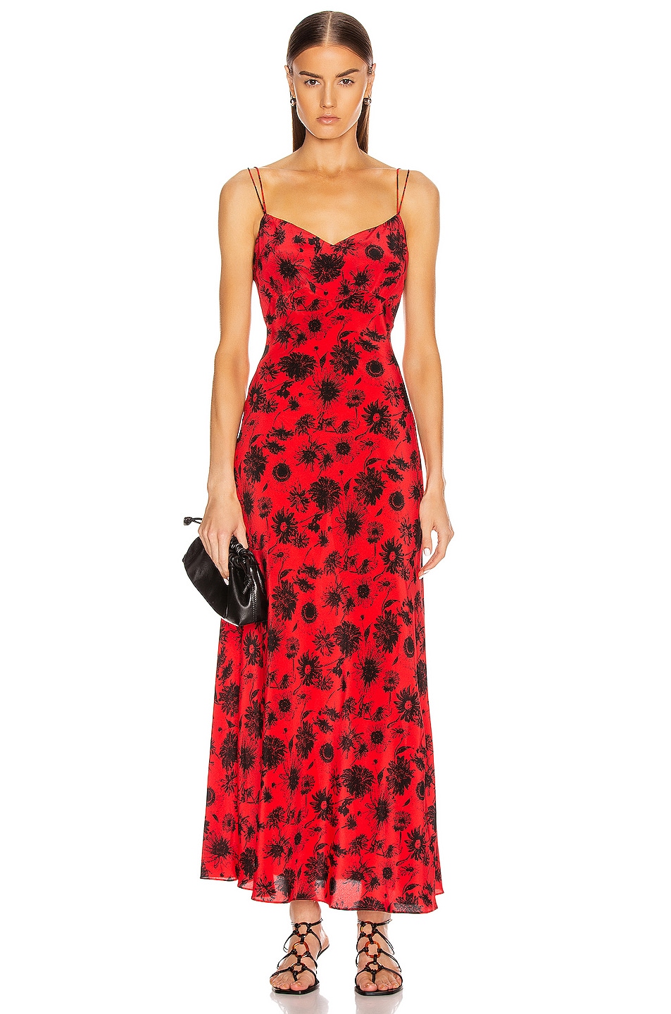 Image 1 of Les Reveries Maxi Silk Cami Dress in Wild Daisy Red