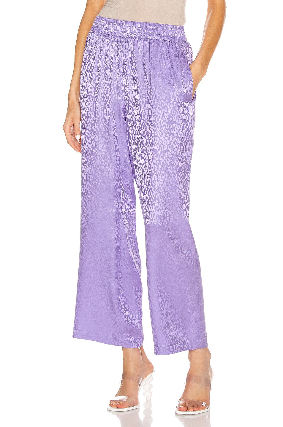 Image 1 of Les Reveries Tropical Pajama Pants in Purple Leopard Jacquard