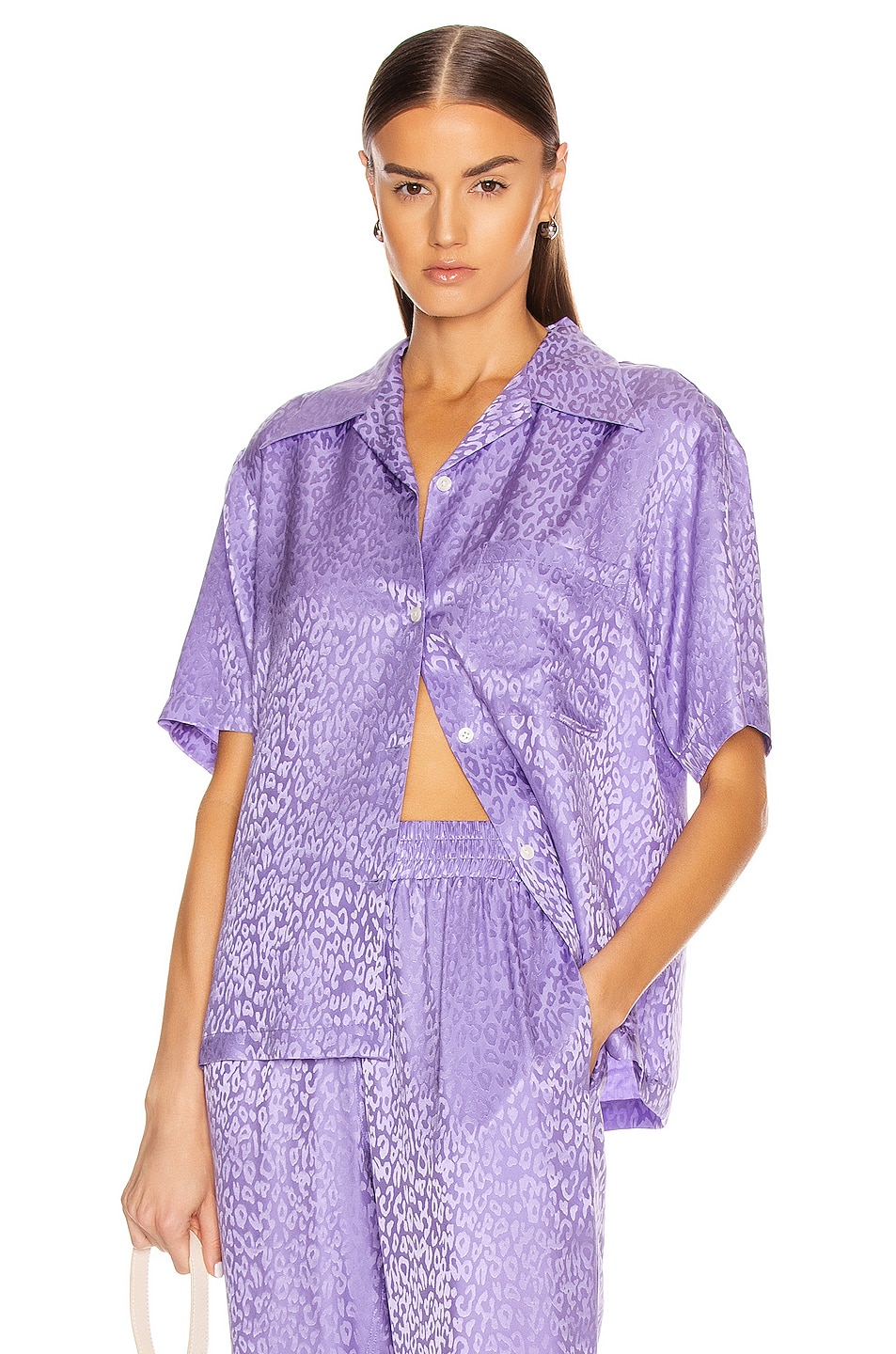 Image 1 of Les Reveries Tropical Vintage Surf Shirt in Purple Leopard Jacquard