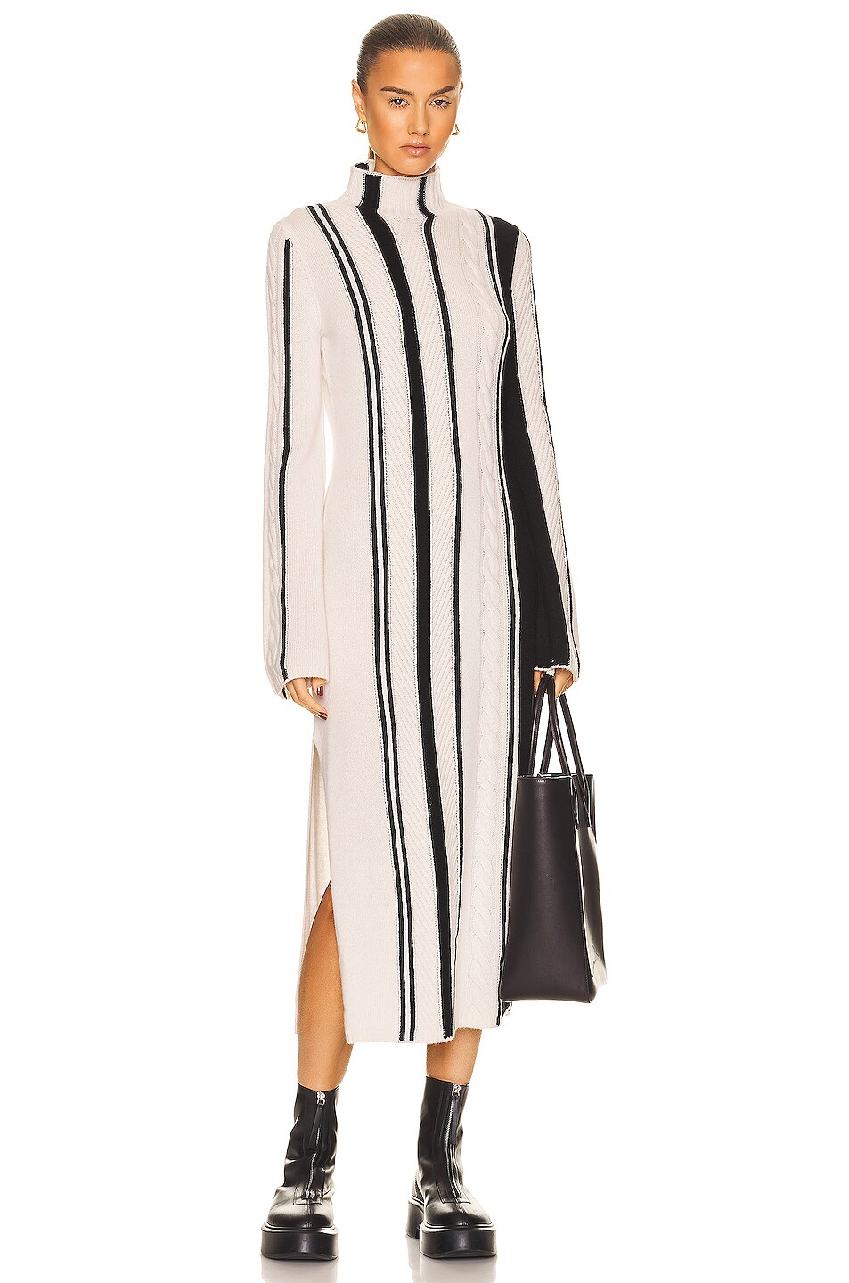 Image 1 of Loulou Studio Alby Cable Knit Dress in Black & Ivory