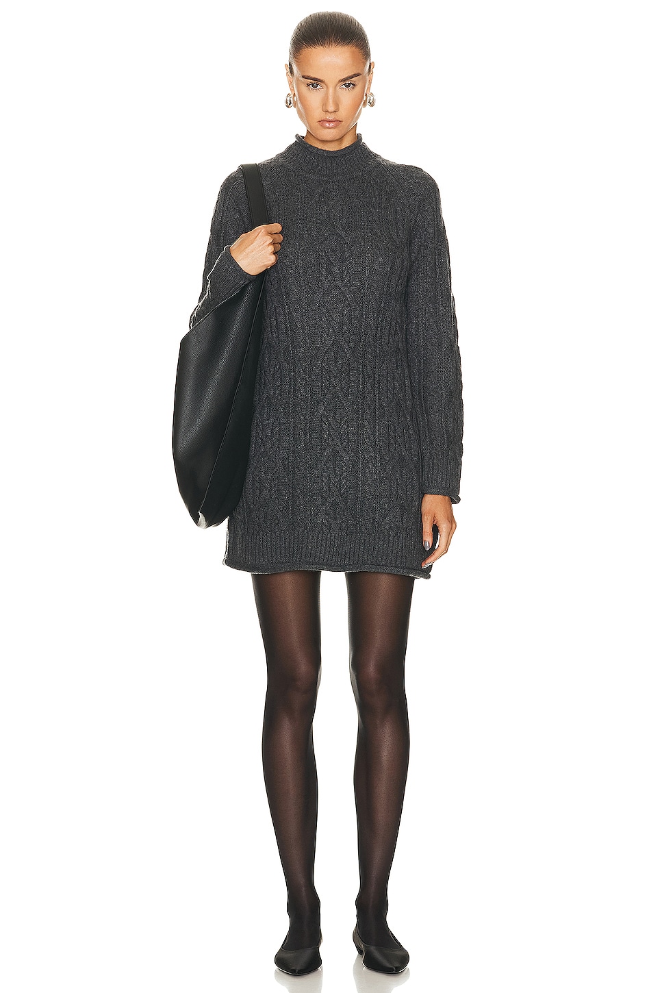 Image 1 of Loulou Studio Layo Turtleneck Cable Knit Dress in Anthracite Melange