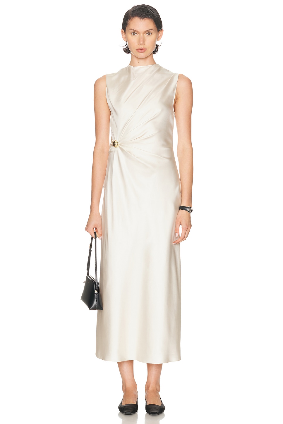 Loulou De Saison Roan Gathered-waist Sleeveless Midi Dress In White