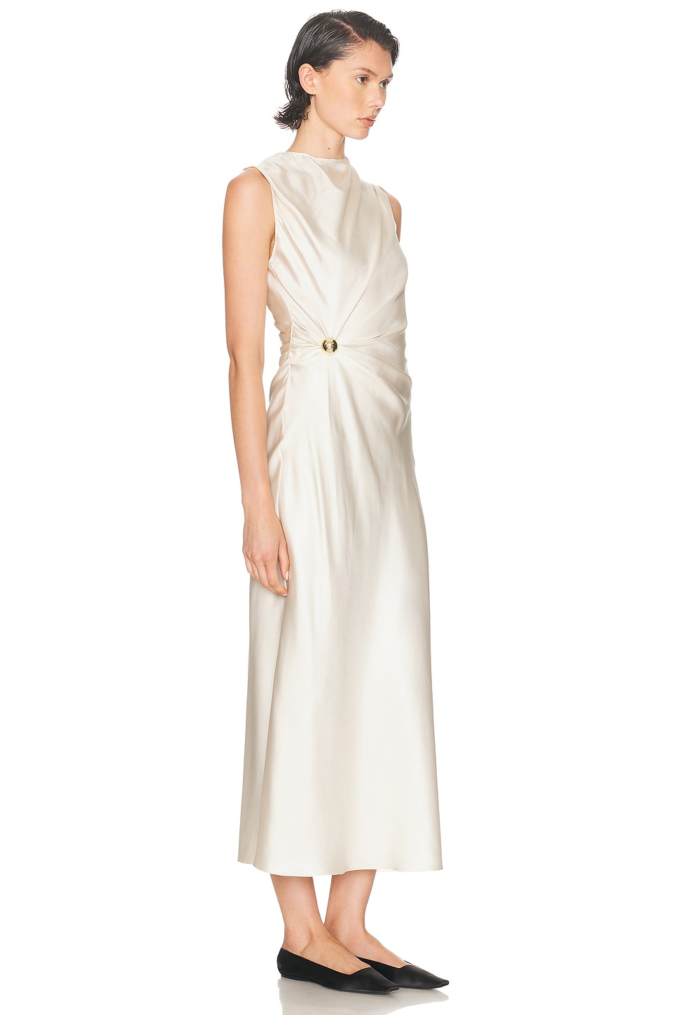 Loulou De Saison Roan Gathered-waist Sleeveless Midi Dress In White