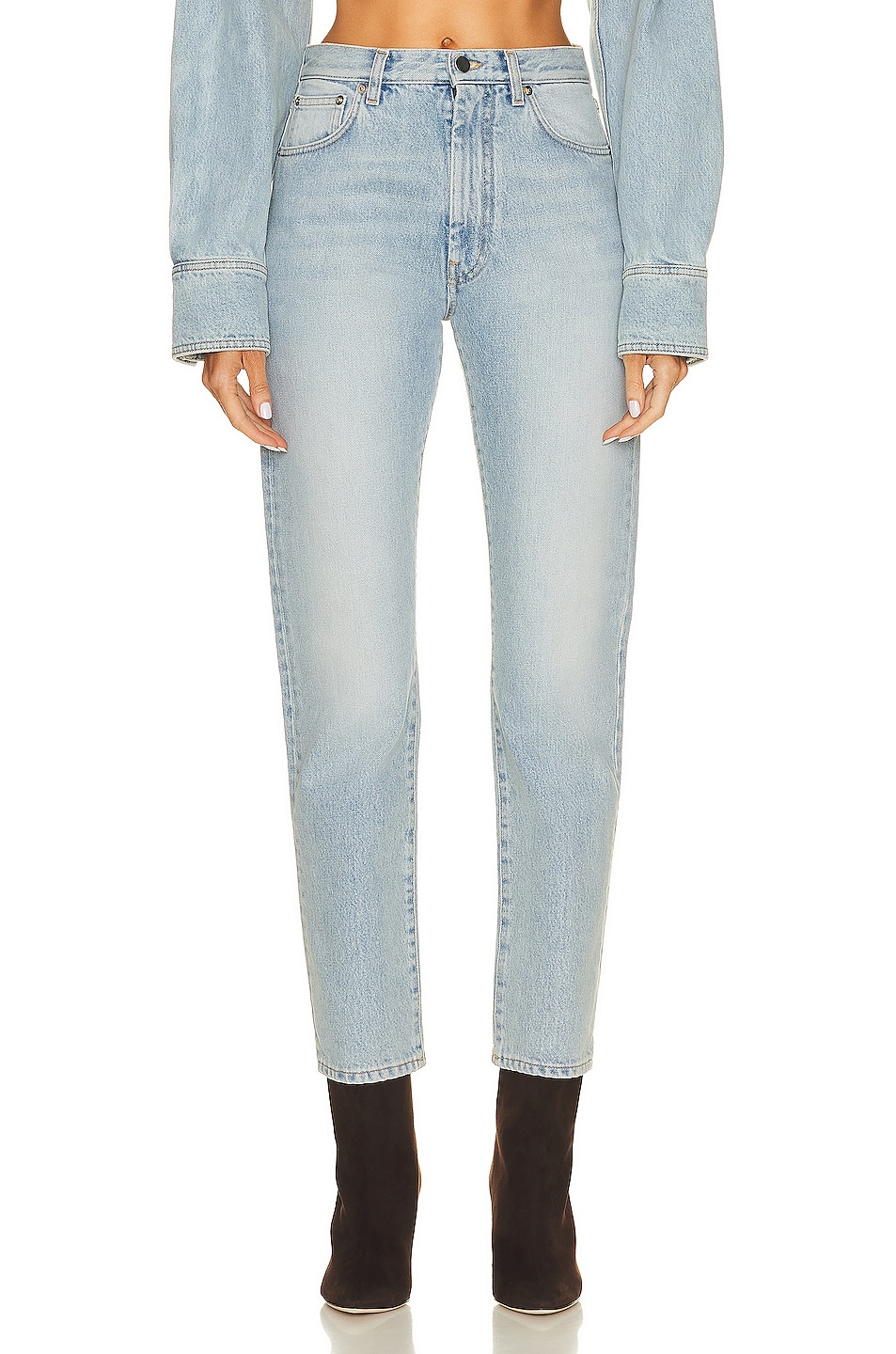 Image 1 of Loulou Studio Wular Straight Denim Pant in Washed Light Blue