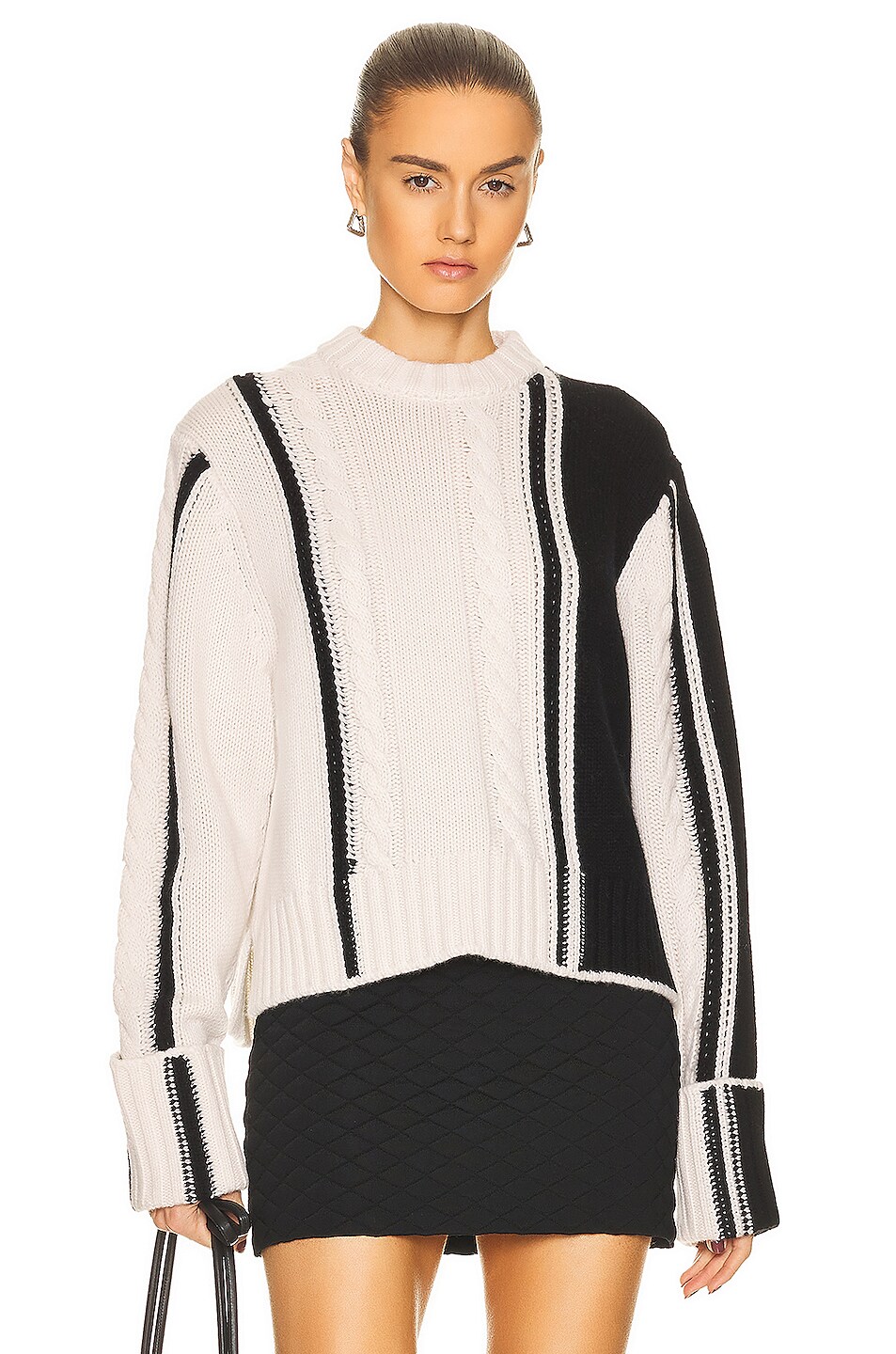 Loulou Studio Eike Cable Knit Sweater in Black & Ivory | FWRD
