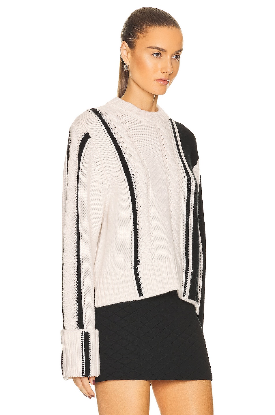 Loulou Studio Eike Cable Knit Sweater in Black & Ivory FWRD