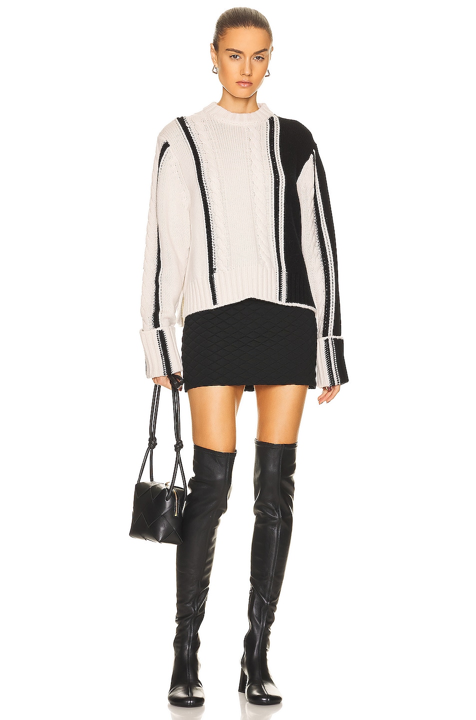 Loulou Studio Eike Cable Knit Sweater in Black & Ivory FWRD