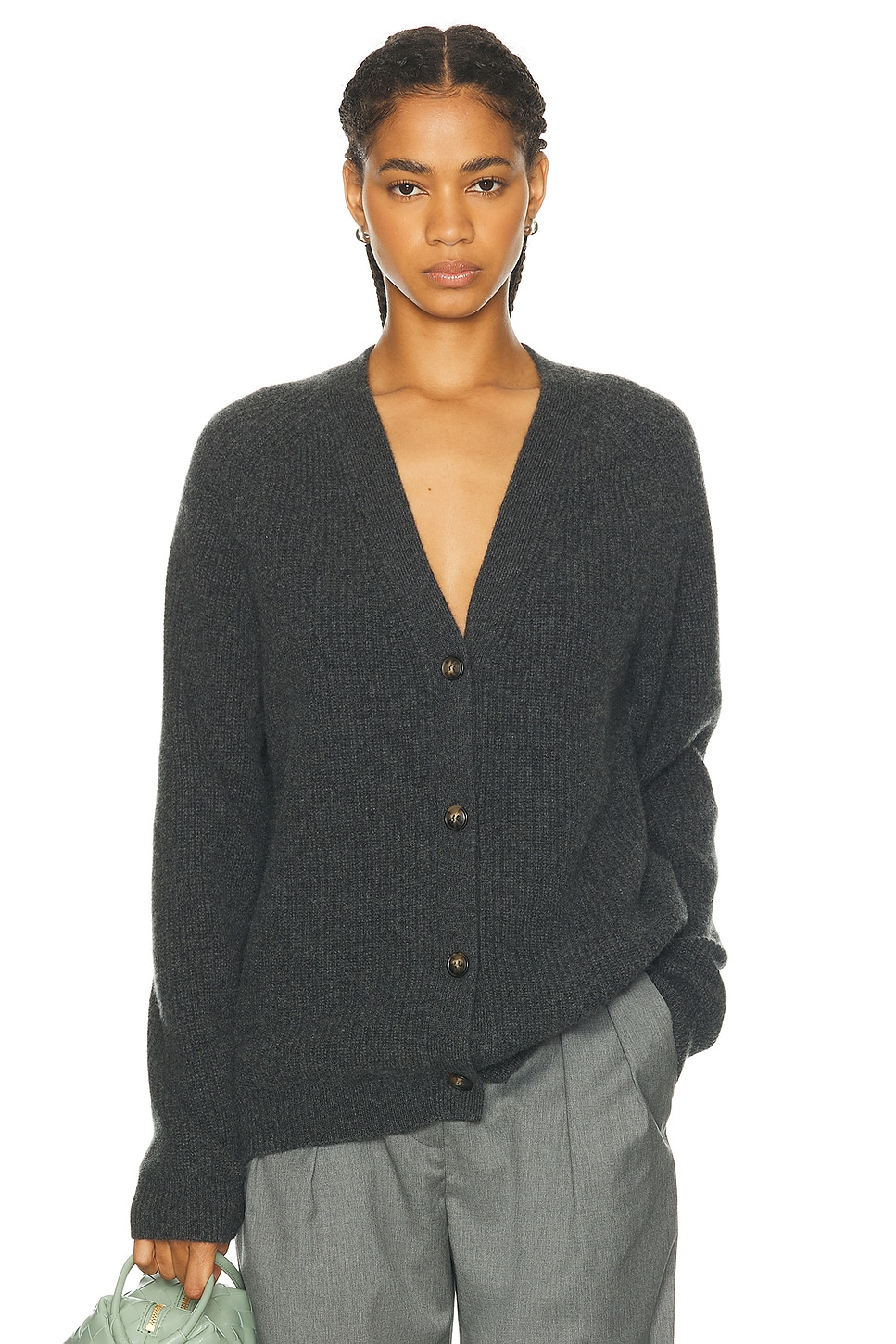 Image 1 of Loulou Studio Leka Cashmere Cardigan in Anthracite Melange