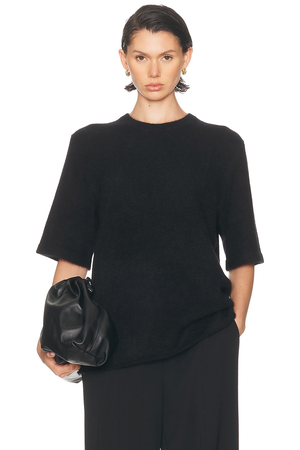 Loulou De Saison Raven Short Sleeve Sweater In Black