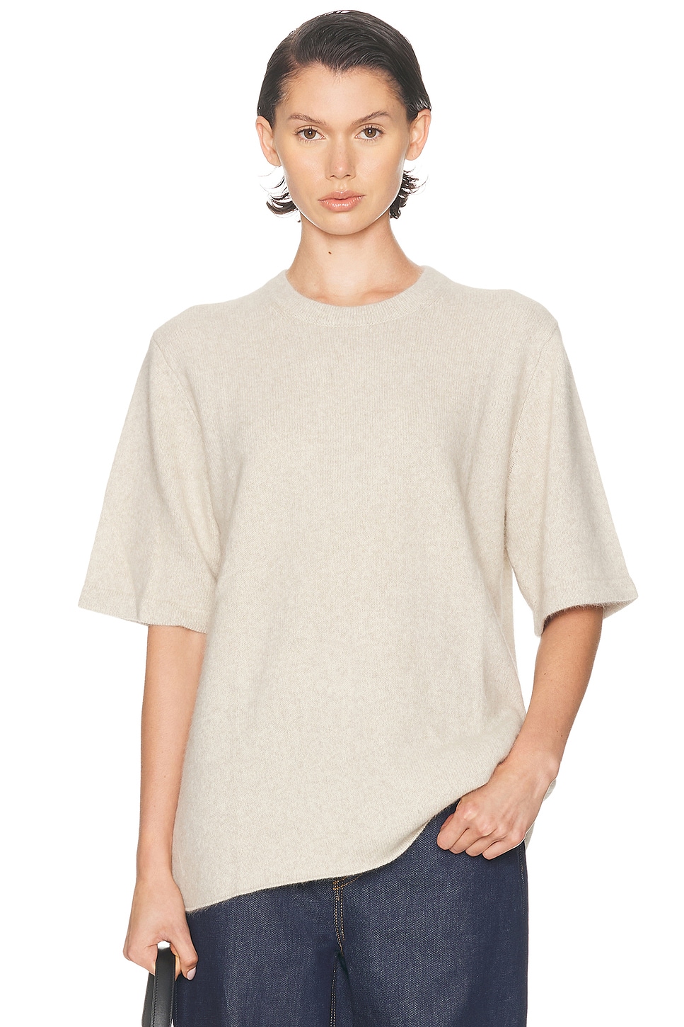 Loulou De Saison Raven Short Sleeve Sweater In Neutral