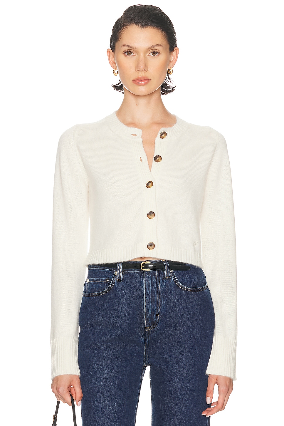 Loulou De Saison Off-white Zephir Cashmere Cropped Cardigan In White