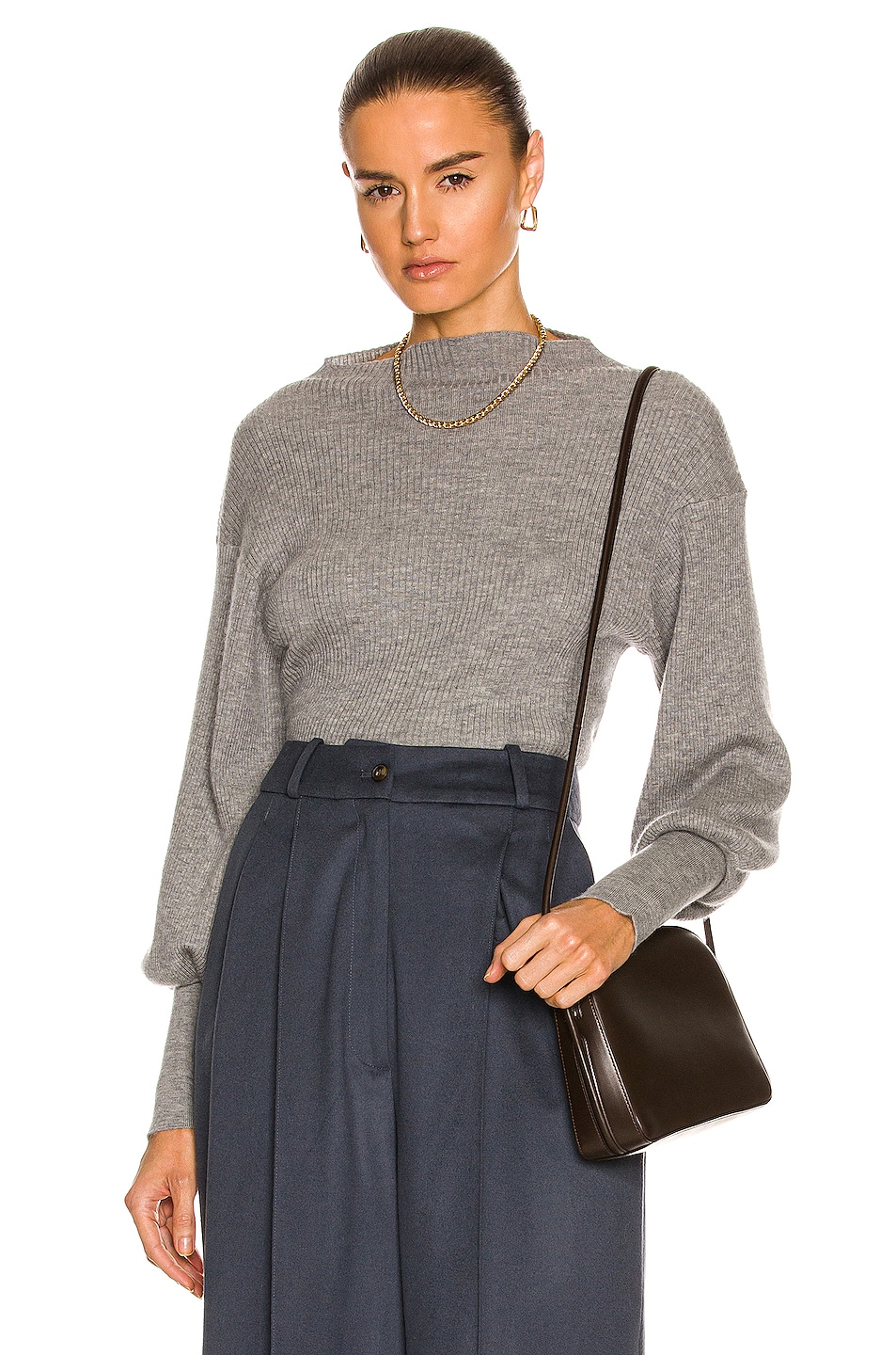 Image 1 of Loulou Studio Aldea Cashmere Sweater in Grey Melange
