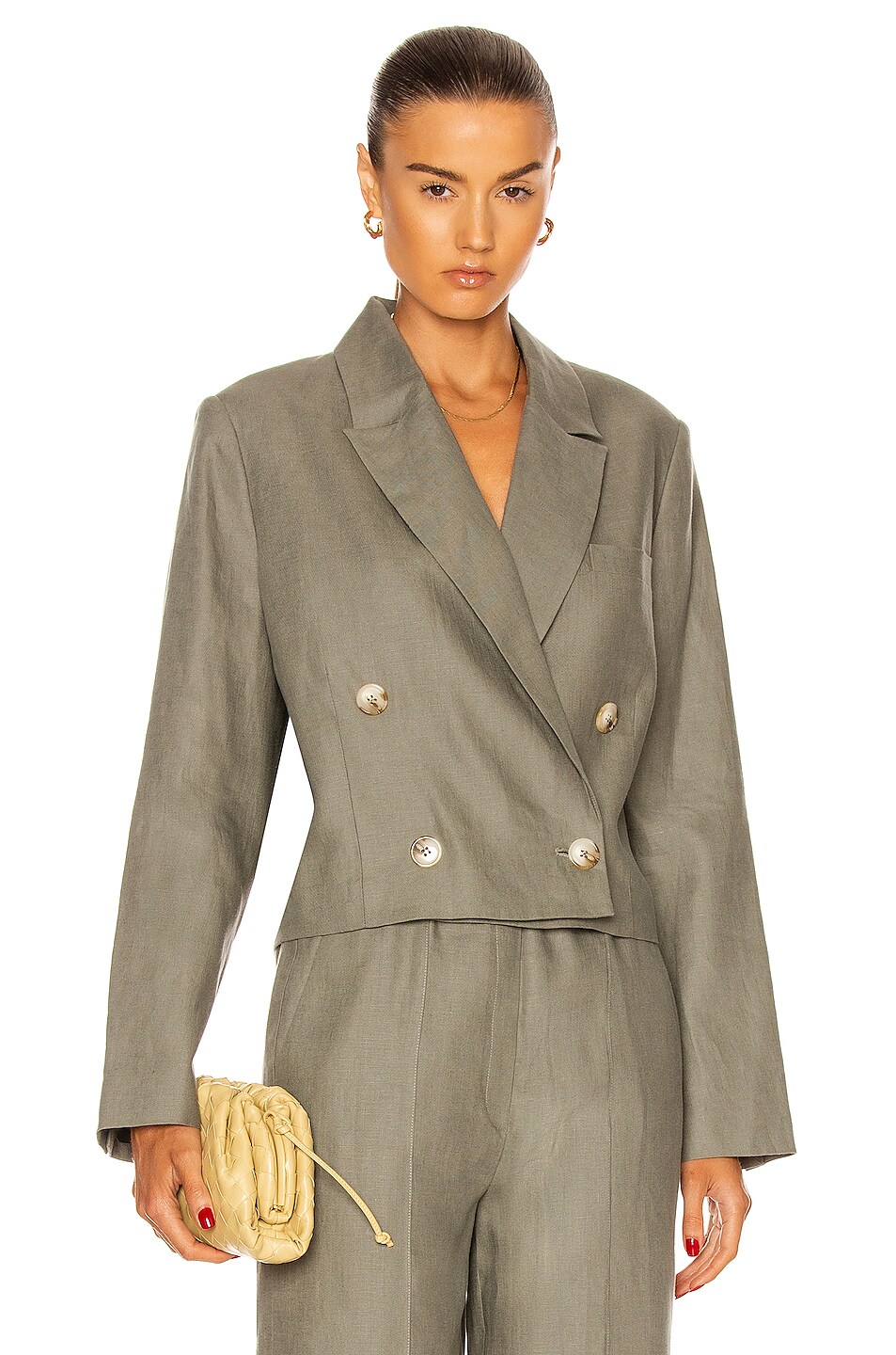 Image 1 of Loulou Studio Chagos Linen Cropped Blazer in Almond