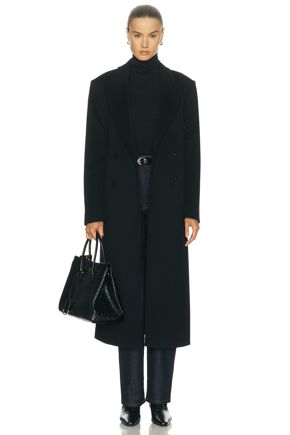 Image 1 of Loulou de Saison X Loro Piana Rosco Double Breasted Coat in Black