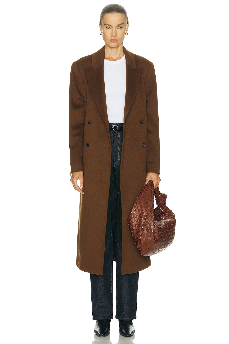 Image 1 of Loulou de Saison X Loro Piana Rosco Double Breasted Coat in Brown