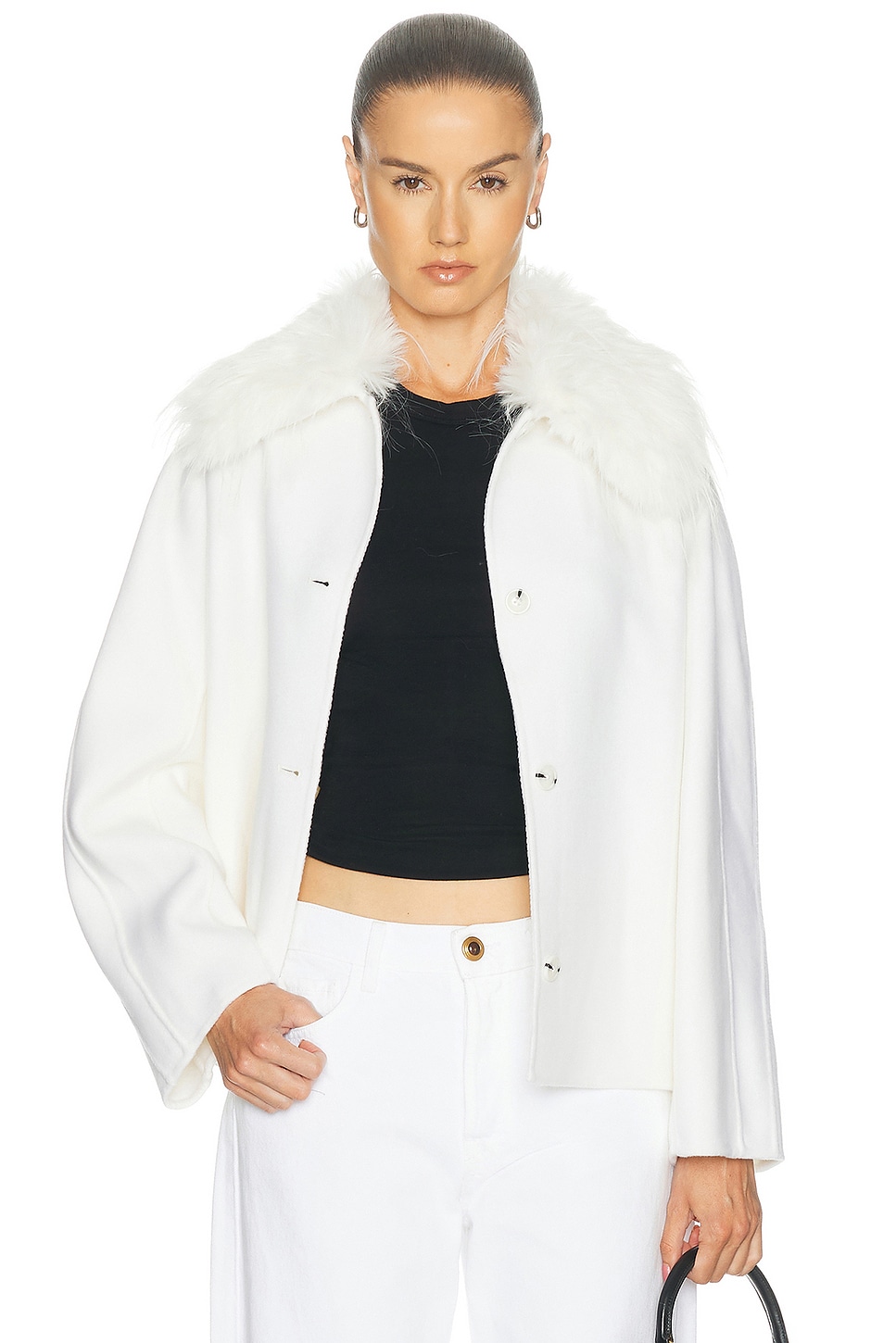Loulou de Saison Rafe Jacket With Removable Faux Fur Collar in Ivory
