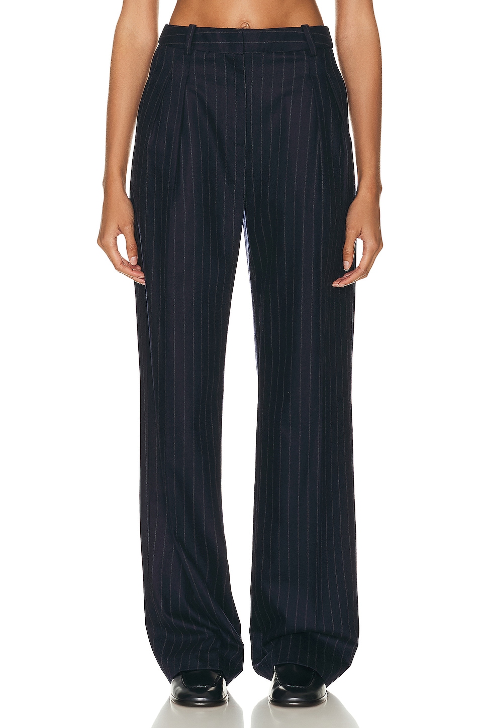 Image 1 of Loulou Studio Amoya Wide Leg Pant in Navy Stripes