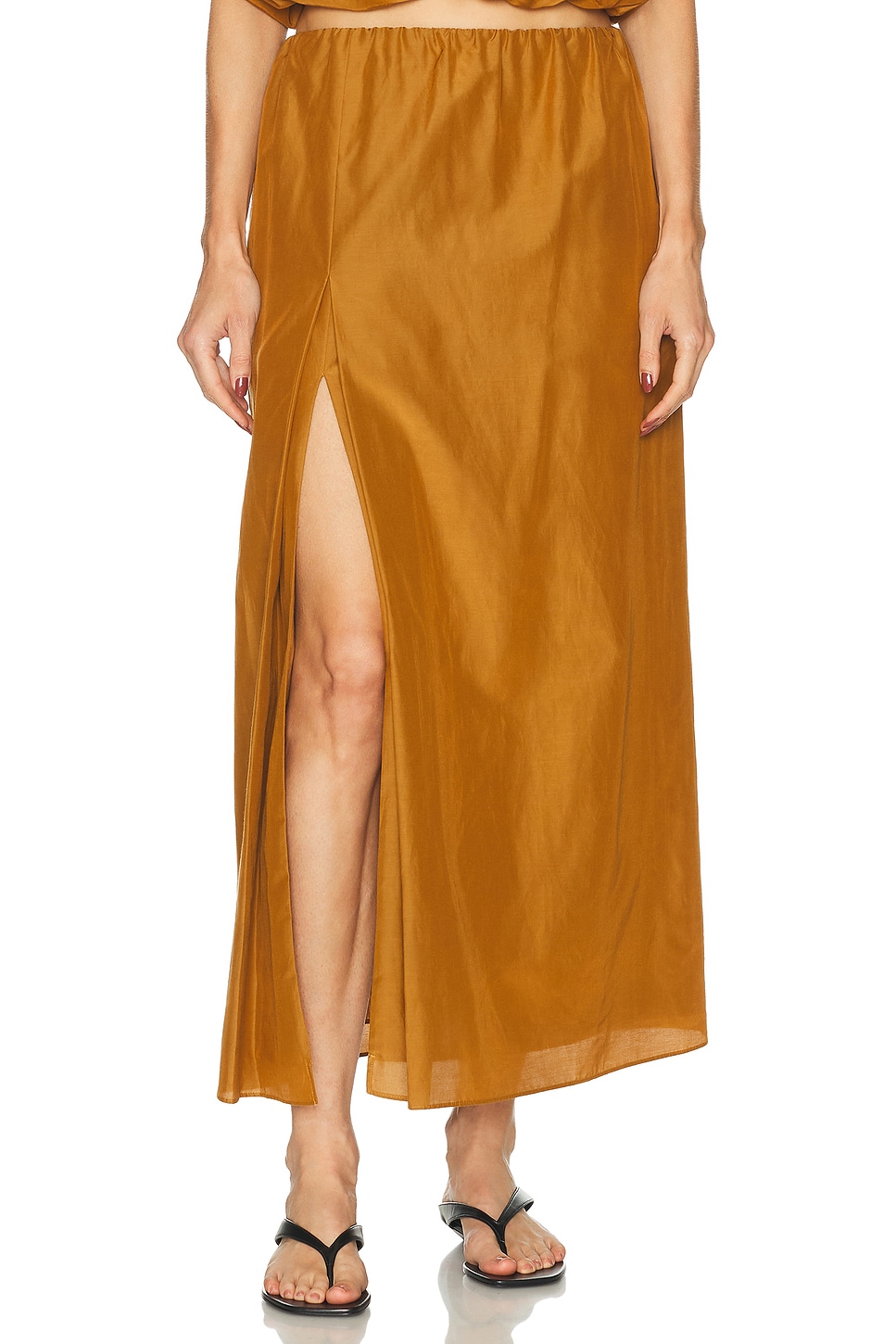 Carmen Long Gathered Skirt in Burnt Orange