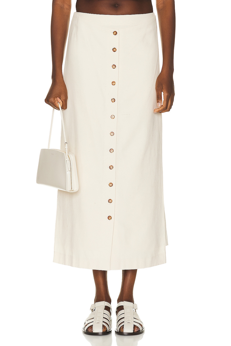 Image 1 of Loulou Studio Atri Long Buttoned Skirt in Rice Ivory