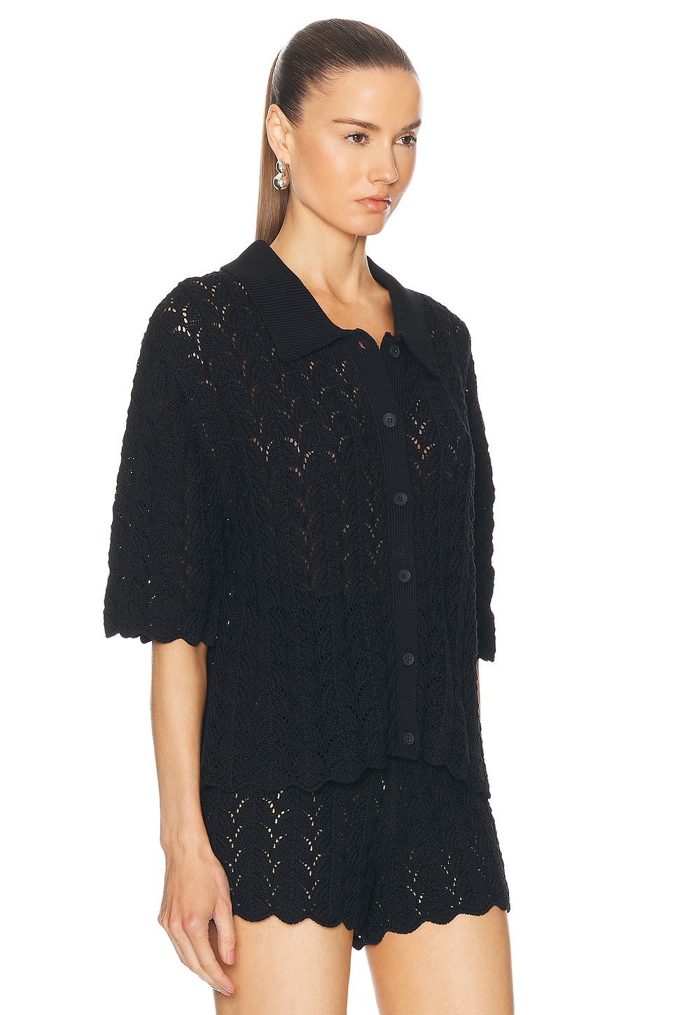 Shop Loulou Studio Adria Short Sleeve Cardigan In Black