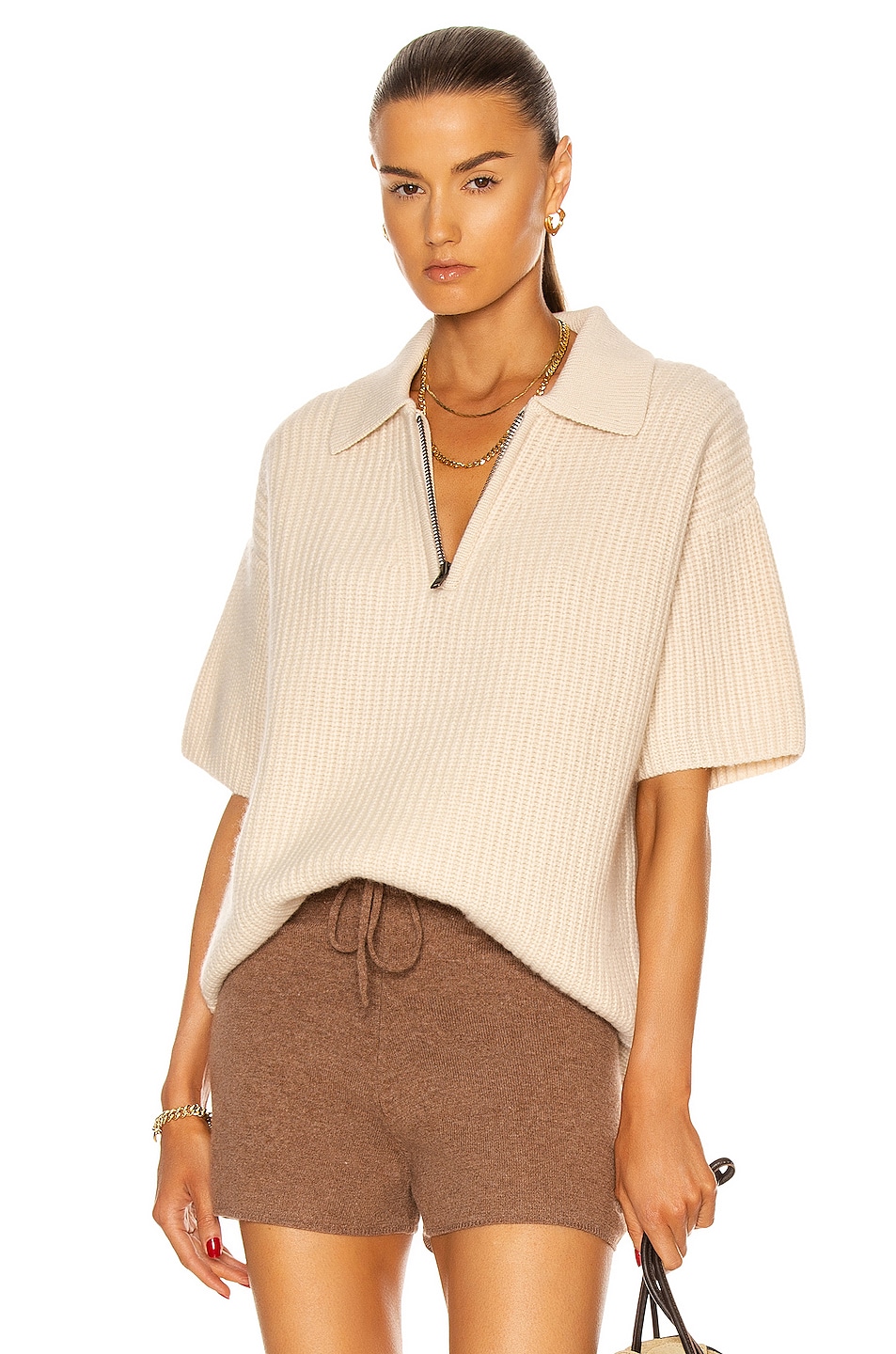 Image 1 of Loulou Studio Rusinga Cashmere Polo Top in Ivory