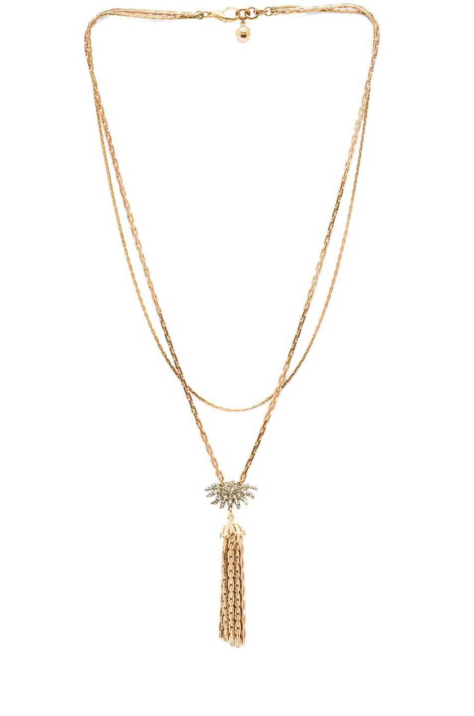 Image 1 of Lulu Frost Sunburst Tassle Antique Brass Necklace in Crystal